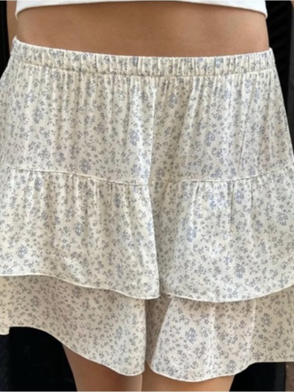 Tiered Floral Mini Skirt in Light Blue Brandy Melville